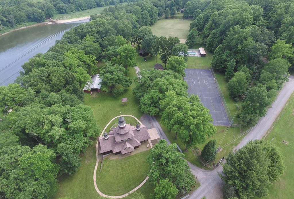 90-acre campus of All Saints Camp in Emlenton, PA., as seen from an aerial drone