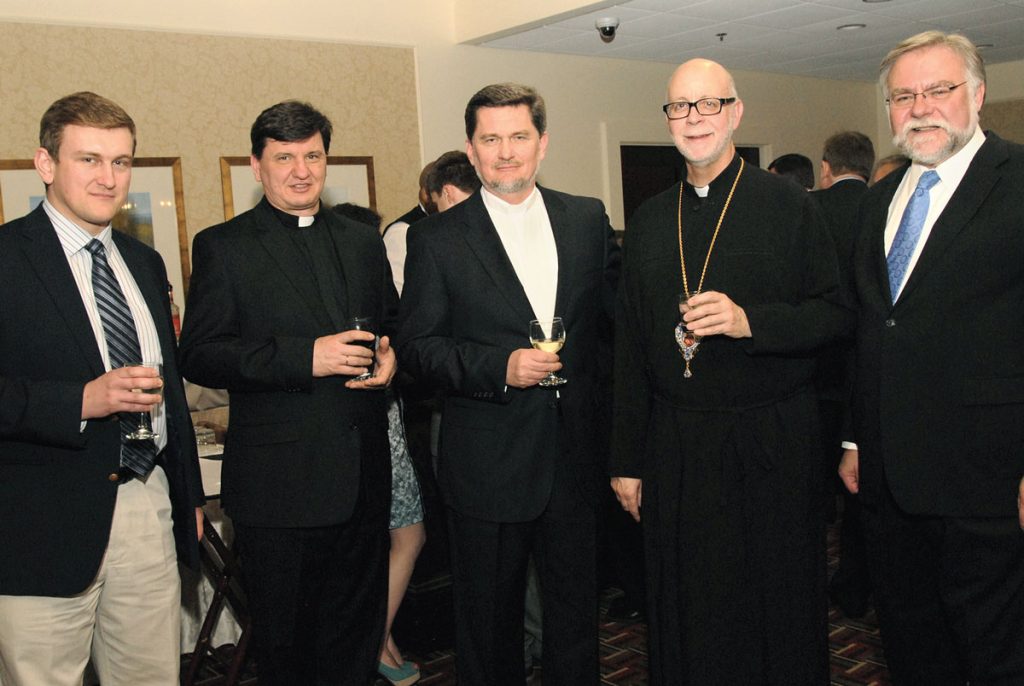 From Left to right. O. Nalysnyk Fr. B. Nalysnyk Dr. Y. Nalysnyk Bishop P. Chomnyckyj W. Lupan - Community Chronicle
